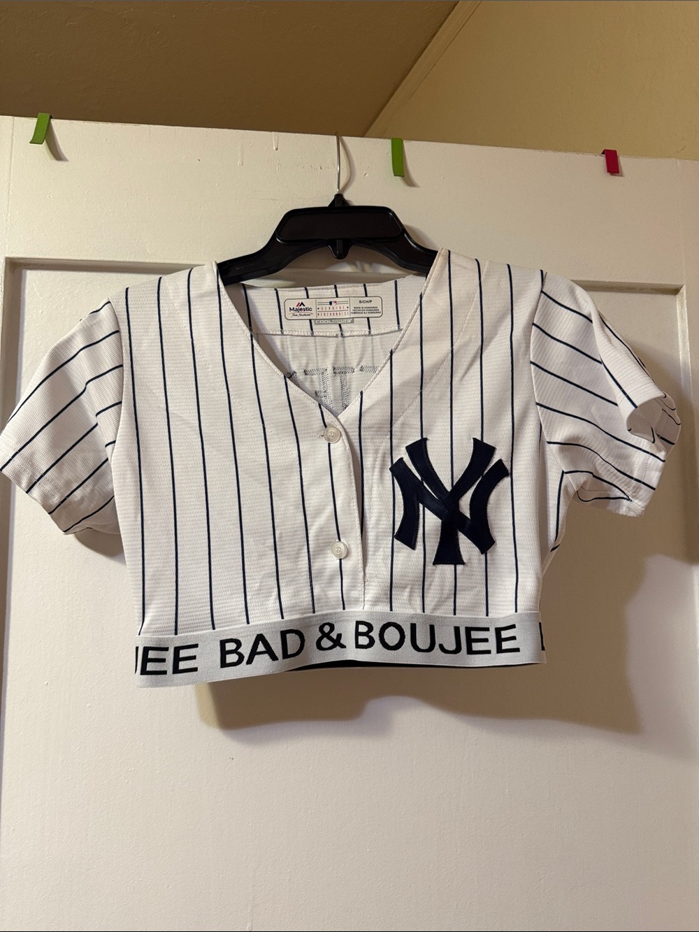 Derek Jeter women White & Navy New York Yankees Crop Baseball Jersey